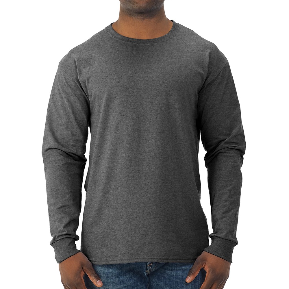 Mens Dri-Power Long Sleeve T-Shirt Fashion t Shirts, Heather Black, XX-Large US