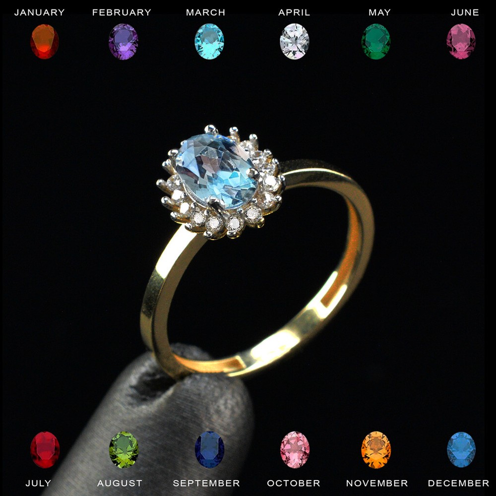 14K Yellow Gold Birthstone CZ Personalized Engagement Promise Ring-image