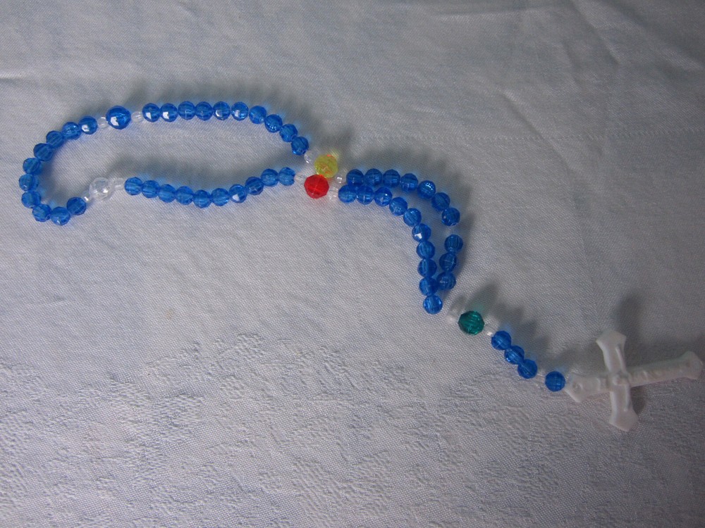 Catholic Rosary Beads Clear Blue Multi Color Plain Crucifix Fishing LIne New