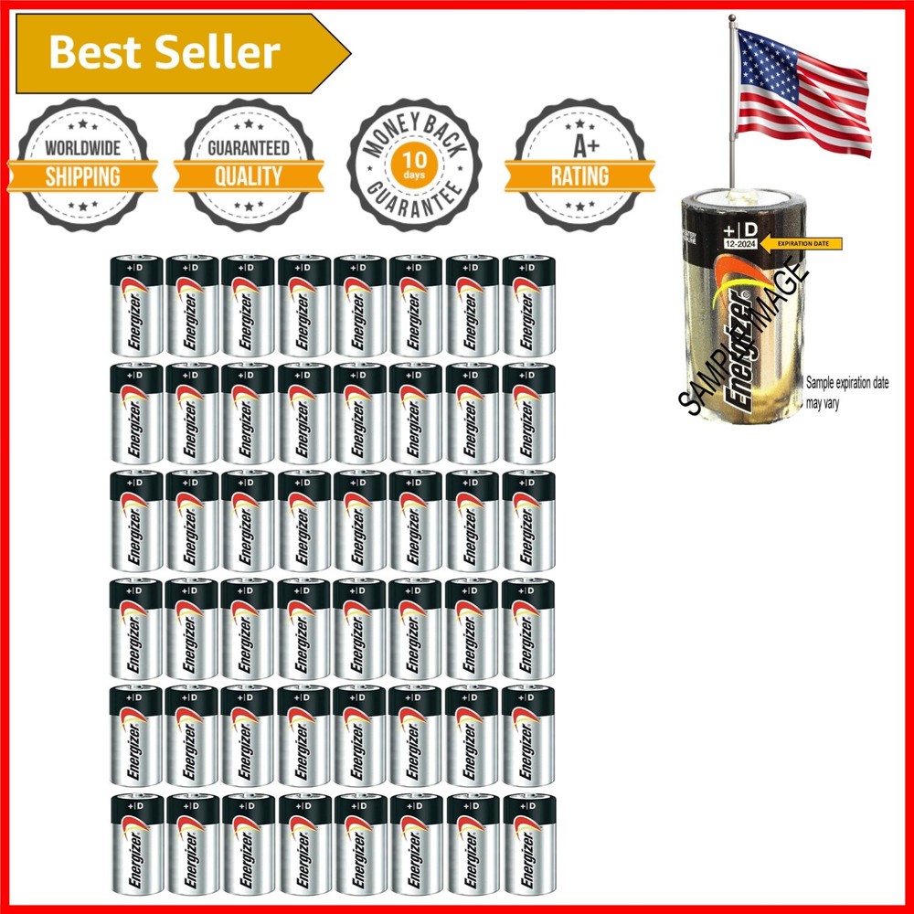 E95 Max Alkaline D Batteries - 48 Count Heavy-Duty Power for Gaming, Bulk Pack