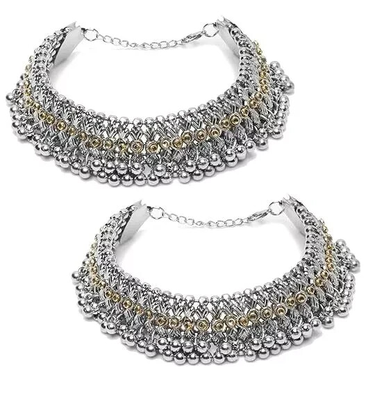 Women Anklets Indian Heavy Payal Stylish Silver Plated Payal for Gifting-image