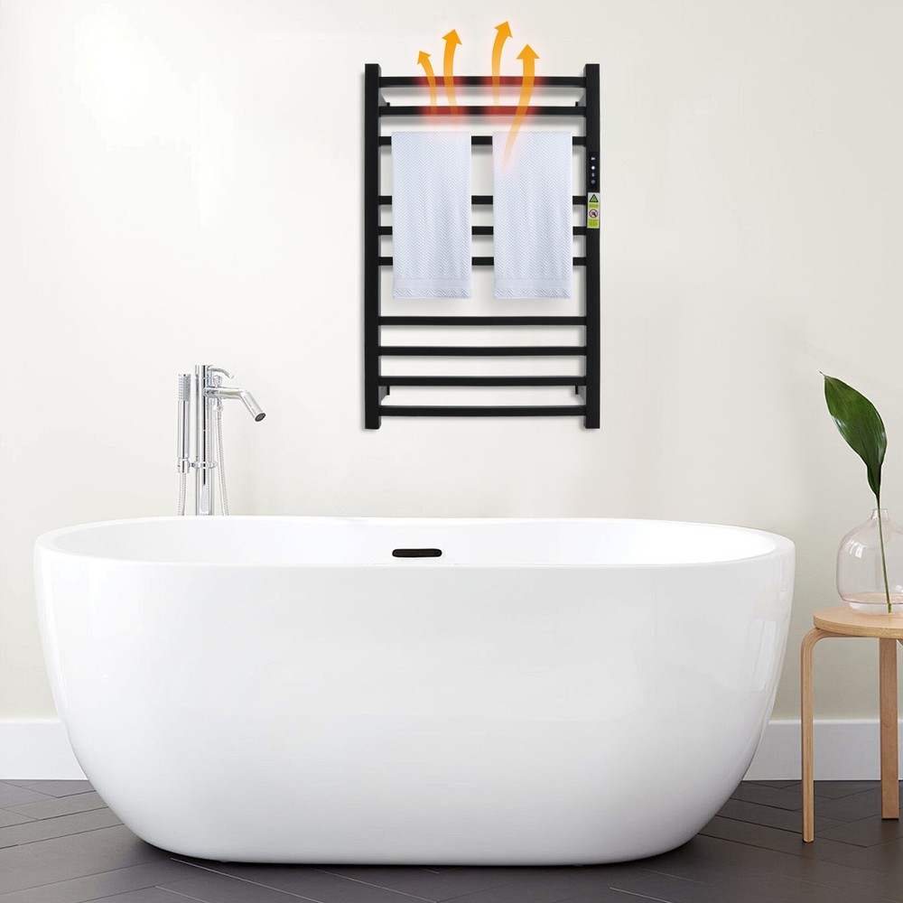 110V Black Wall-Mounted Bathroom Towel Warmer with Timer