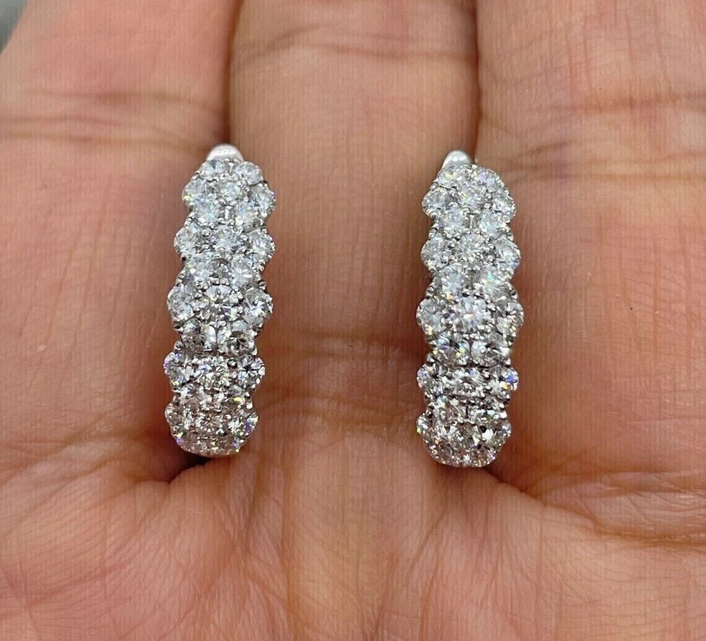 925 Silver 2 Ct Round Cut Moissanite Huggie Hoop Earrings