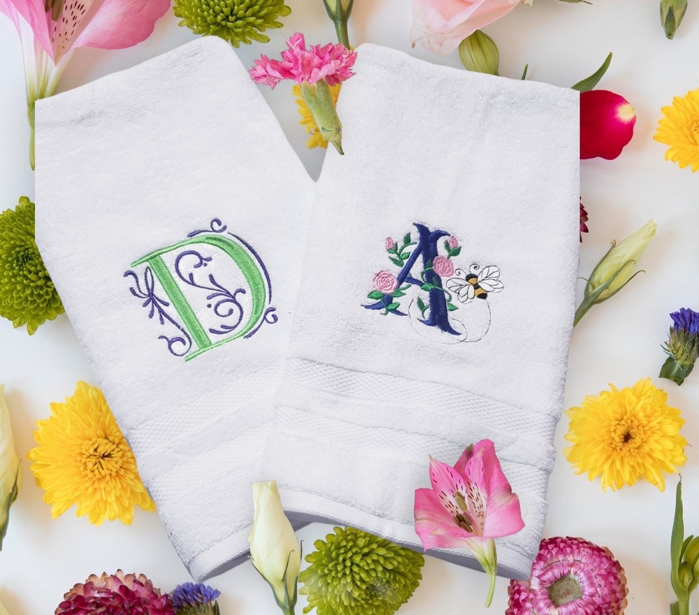 Monogrammed White Hand & Bath Towel Set - Personalized Gift for Her-image