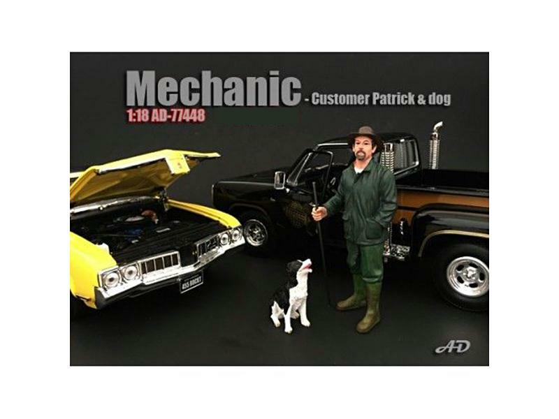 CUSTOMER PATRICK AND DOG FIGURES 1:18 SCALE MODEL BY AMERICAN DIORAMA 77448-image