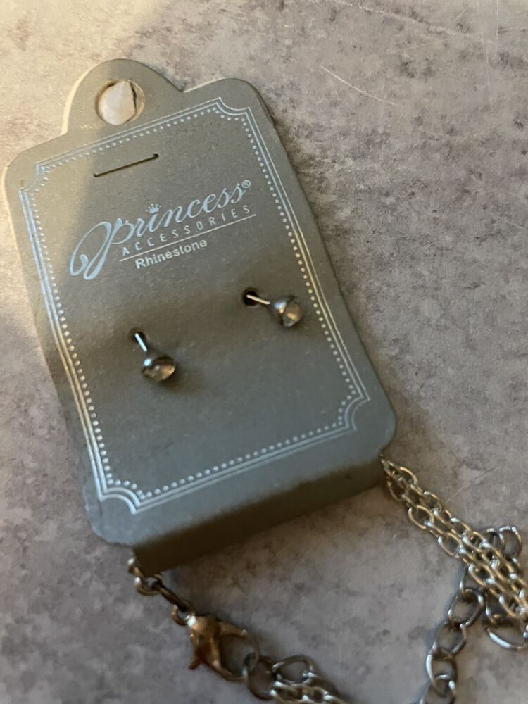 Princess Accessories Rhinestone Cross Necklace And Earrings With Mustache NWT