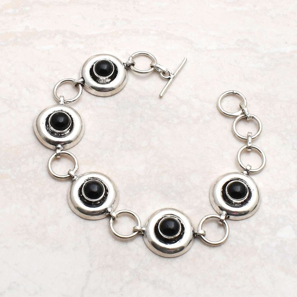 Black Onyx Gemstone Handmade Bracelet Jewelry 15 Gms Gift For Her AB-68541
