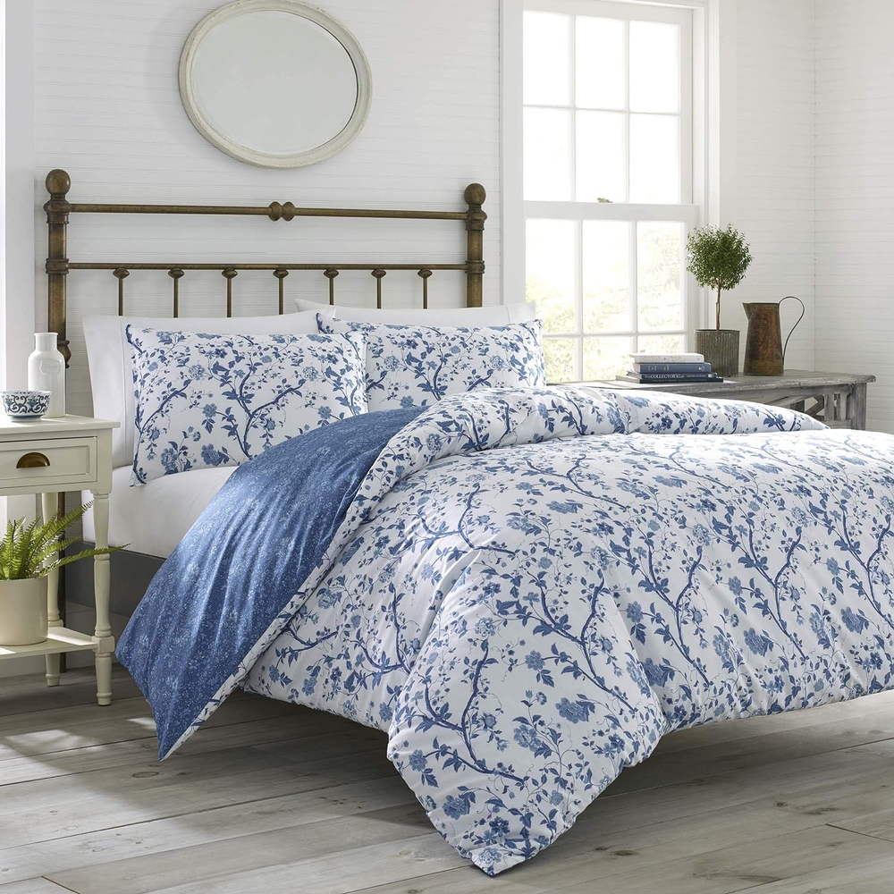 Home Elise Duvet Cover Set, Full/Queen, Medium Blue
