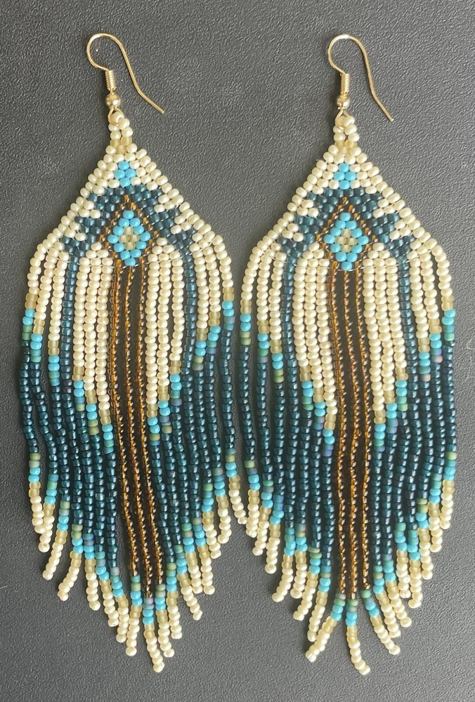 Boho Native American Style Tribal Seed Bead Beaded Earrings Fringe Tassel Long