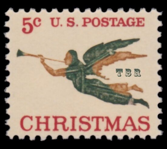 1276a Christmas Angel with Trumpet 1965 Experimental Tagged Issue MNH - Buy Now-image