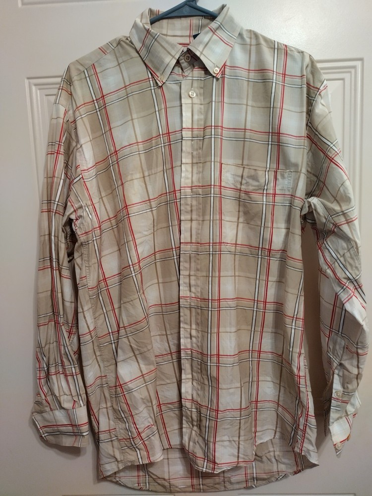 Vintage Burberry London Button Down Shirt Medium Preowned Plaid Red Tan BG22
