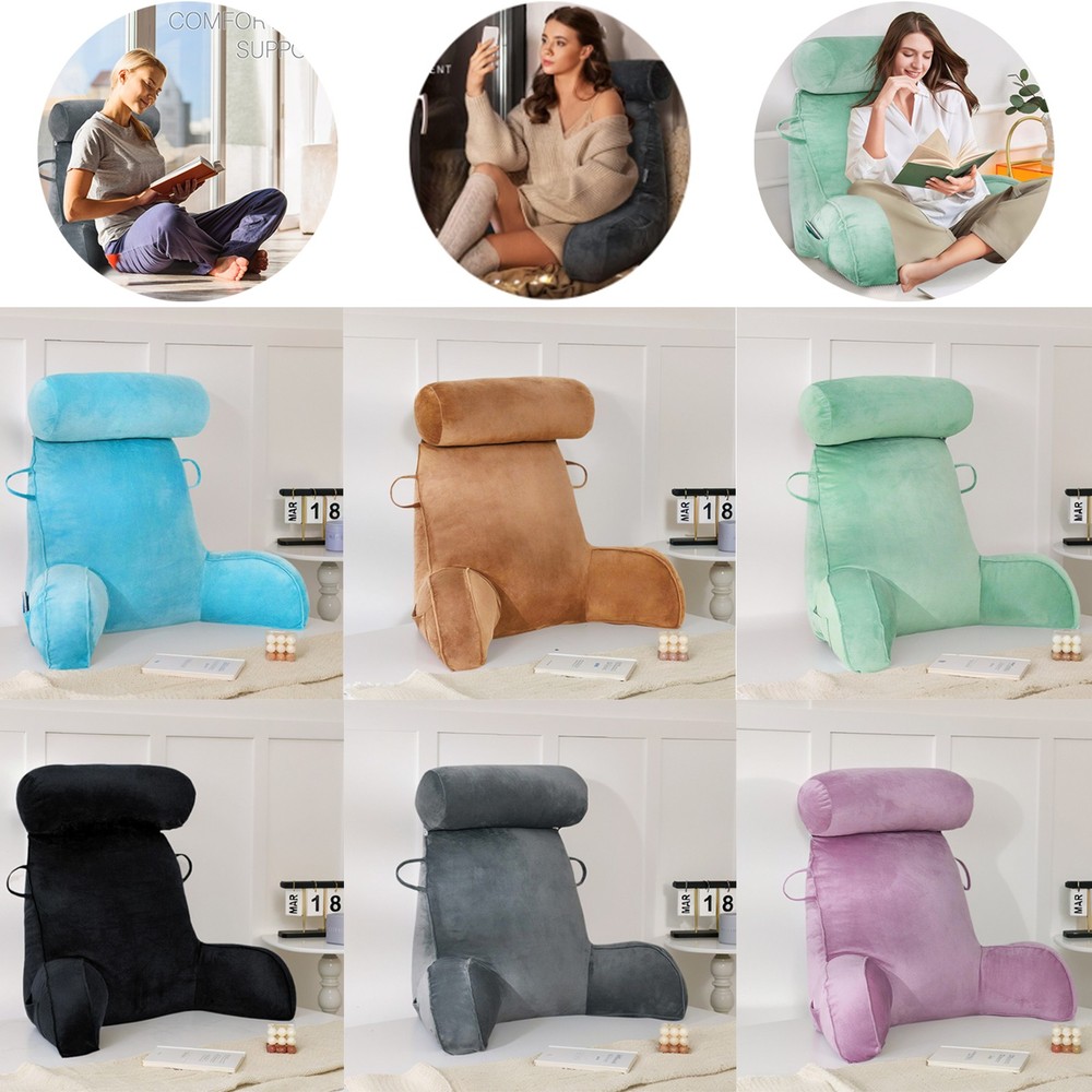 Extra Large Reading Pillow with Arms and Detachable Neck Support Memory Foam Bed Rest