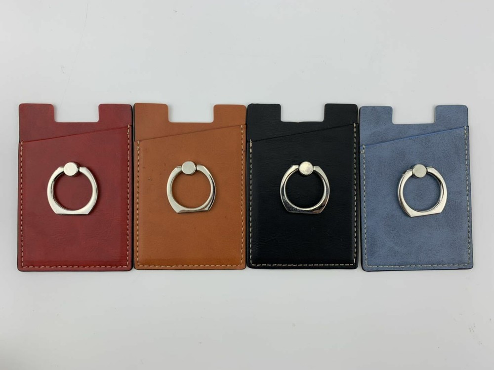 Adhesive Leather Credit Card Holder with Ring for Phone Wallet  -image