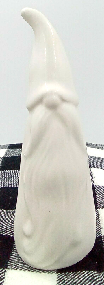 White Dolomite Ceramic Gnome Figurine Statute Carved Detail Curved Hat Beard 6