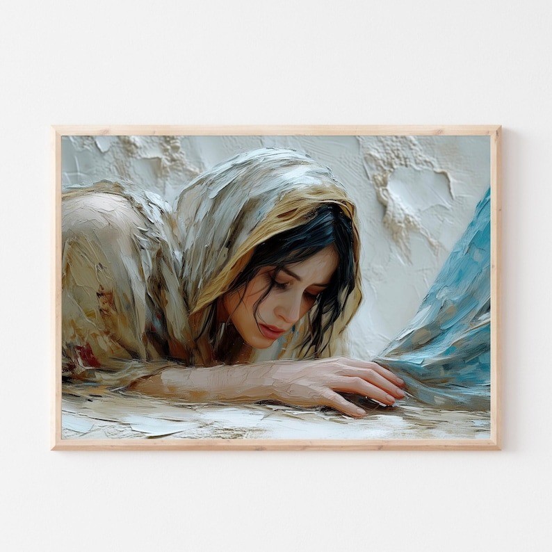 Woman Healed by Touching Jesus Garment Fringe Miracle Bible Verse Wall Art  