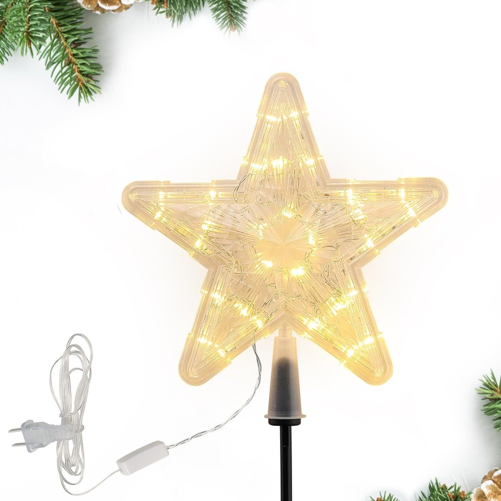 9 Inch Lighted Christmas Tree Topper Star with Holder and Plug-in Design