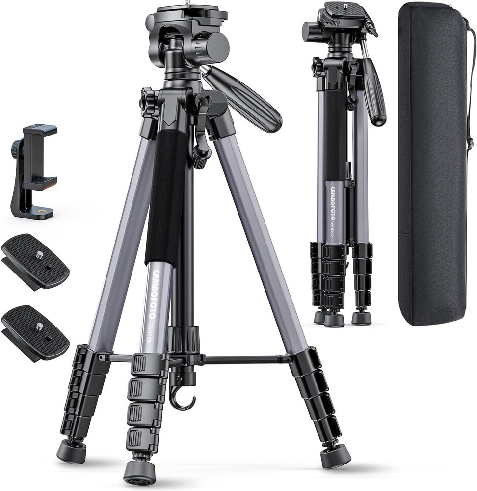 74-inch Gray Aluminum Professional Tripod Stand for Mirrorless Cameras