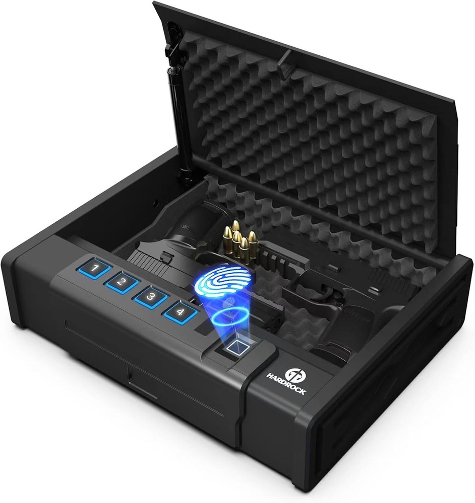 Biometric gun safe, wall-mounted, quick access for desk, bedside, or truck-image