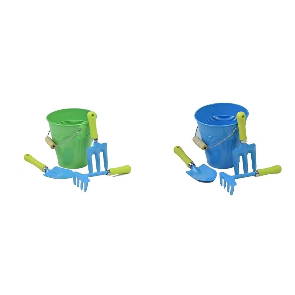 G & F 10051 Kids Water Pail with Garden Tools Set Green and Blue 3-4 Pieces