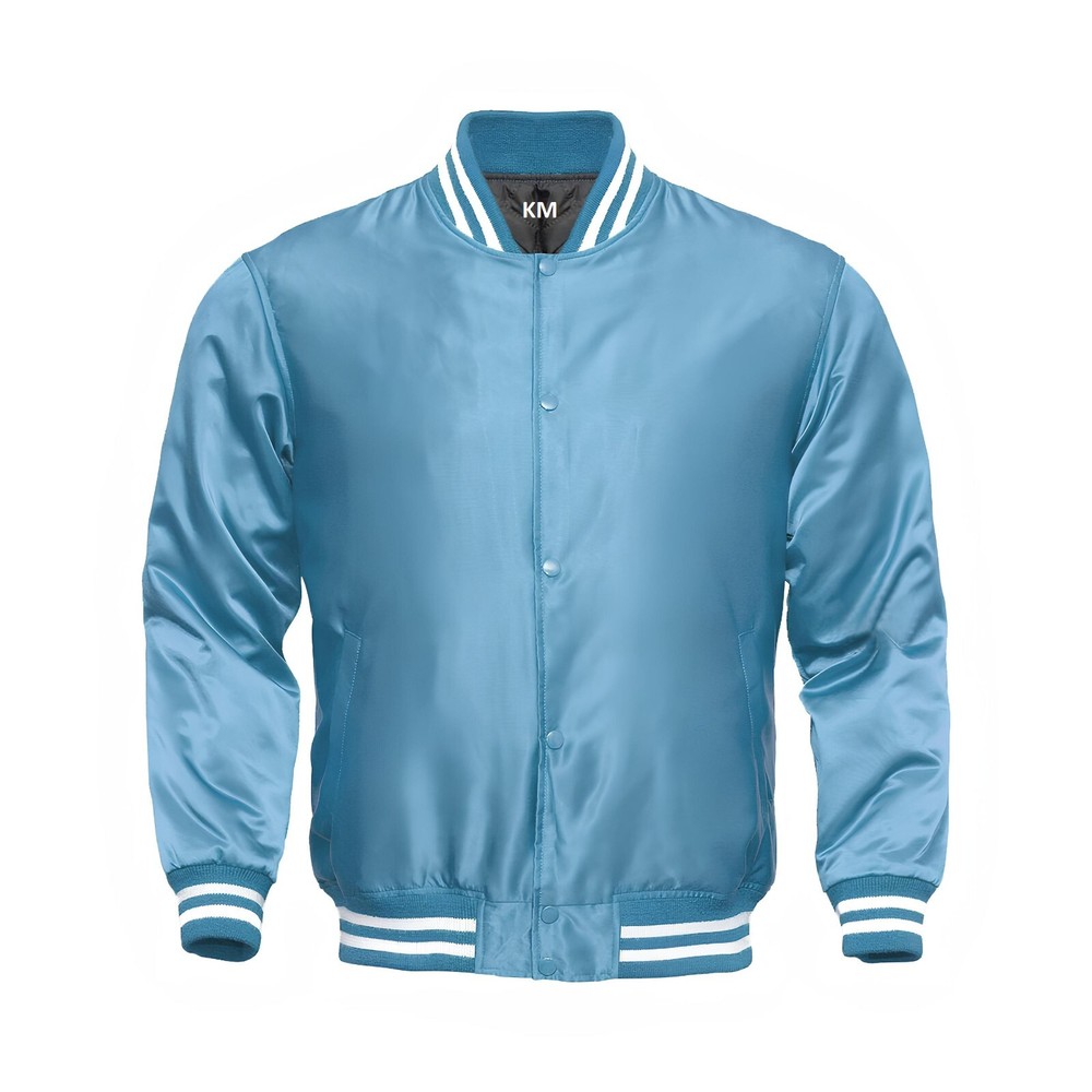 Custom Sky Blue Satin Letterman Jacket for Men - Personalized Varsity XL-image