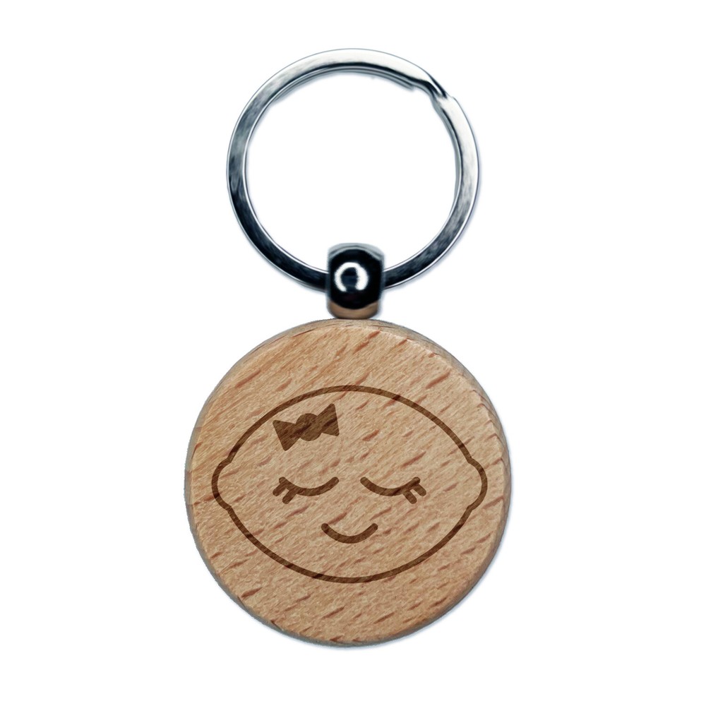 Sleeping Lemon Engraved Wood Round Keychain Tag Charm