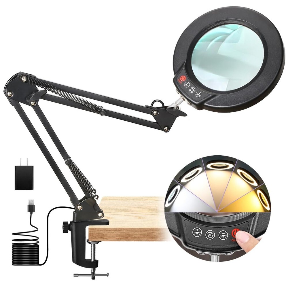 10X Magnifying Glass with LED Light and Adjustable Clamp for Precision Work