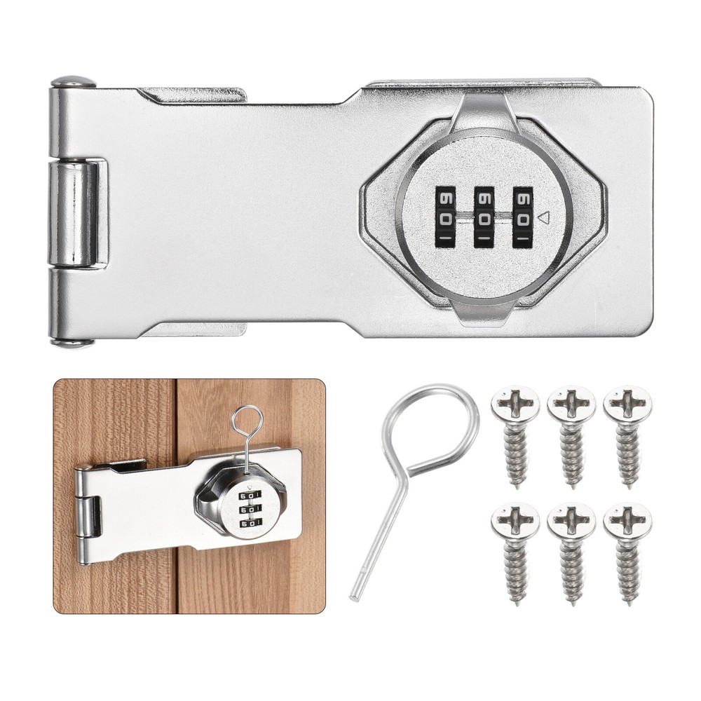Secure Cabinet & Barn Door Lock - Silver Password Hasp Latch-image