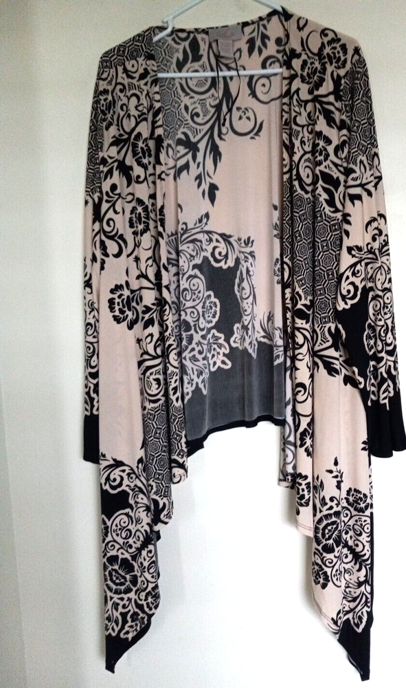 Style Midnight Velvet Open Drape Cardigan Womens 3X Long Sleeve Beige Black