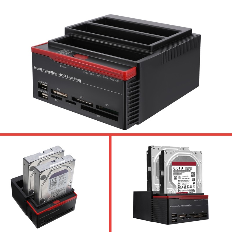 2.5 3.5 Inch SATA IDE HDD Docking Station with USB Hub and Card Reader