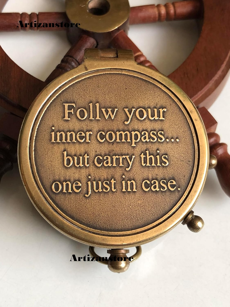 Follow Your Inner Compass but Carry This One Just Engraved Brass Compass with Le