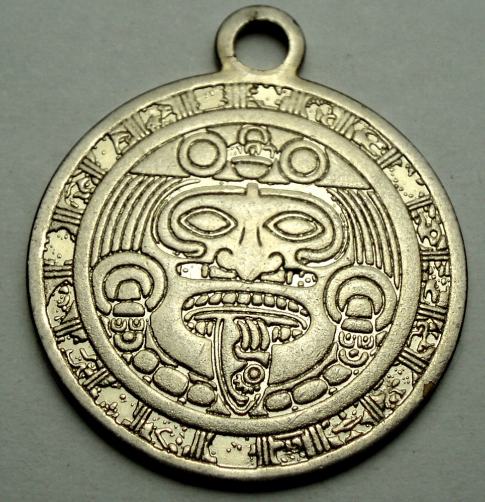 Pre-Columbian Mexico Aztec or Mayan Pendant Token 23,2mm 3g Nickel Plated. 1F8.1
