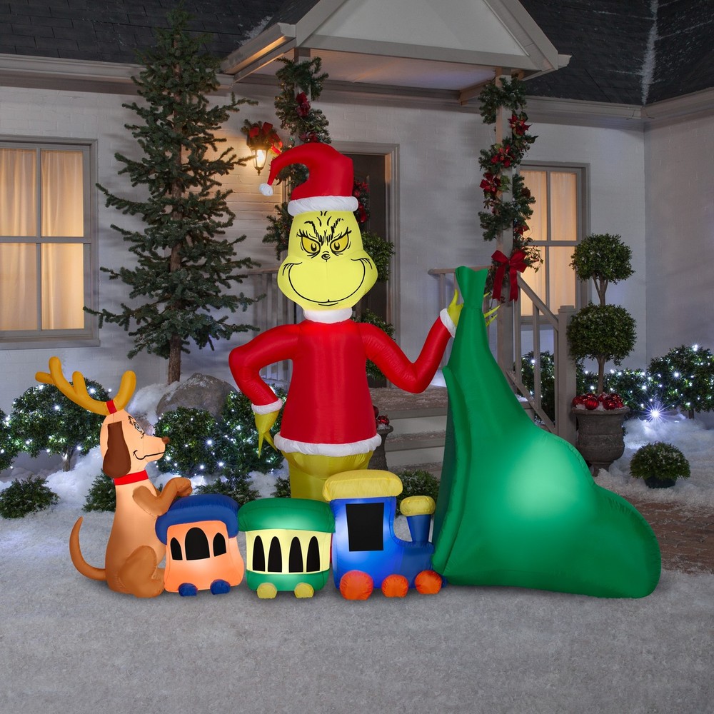 Grinch Christmas Inflatable Airblown Train Yard Decoration by Gemmy