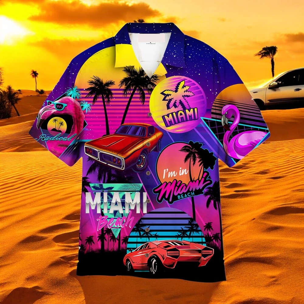 Neon Retro 80s Miami Beach Hawaiian Shirt