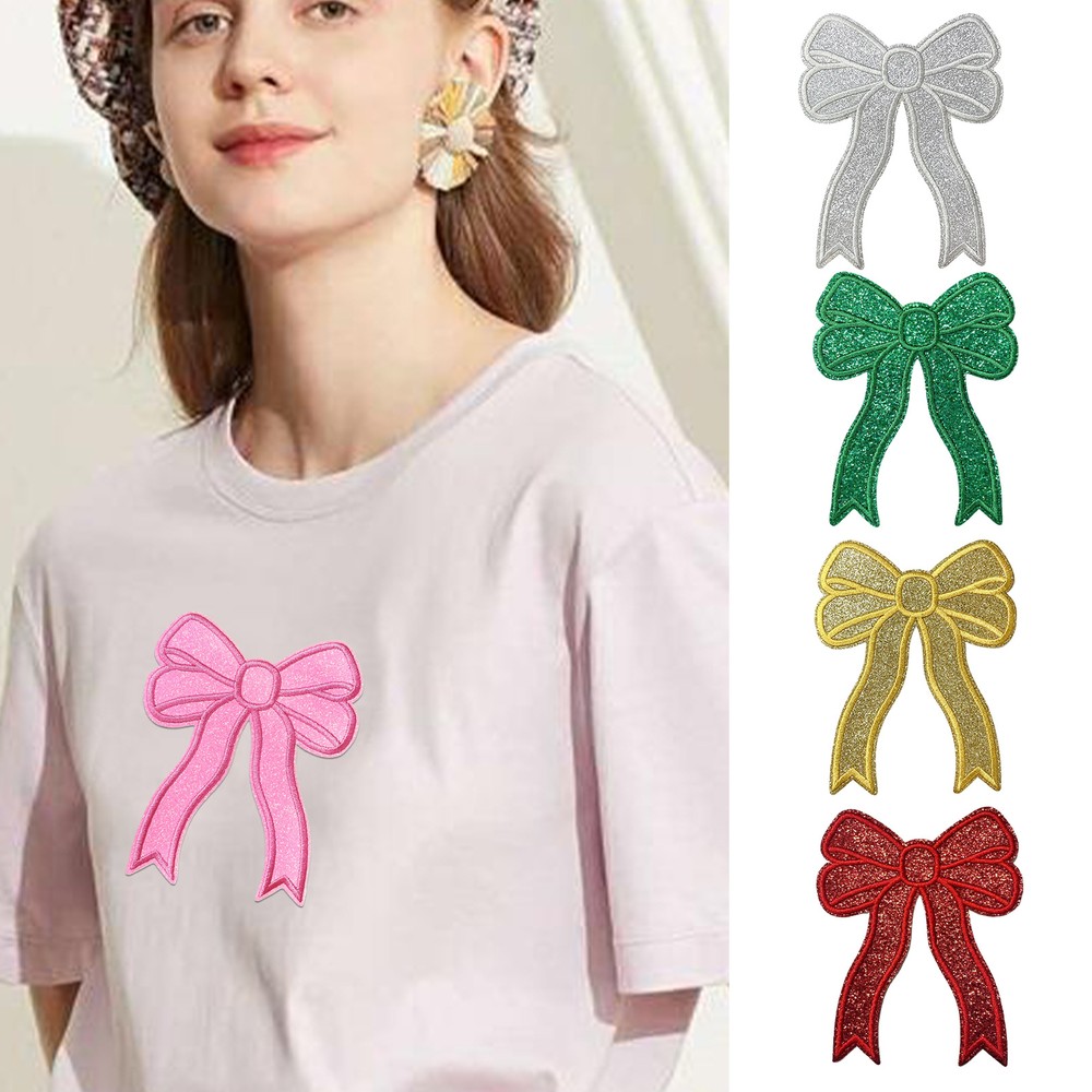 2 Iron-on Cute Bow Patches for Decorative Applique Accessories