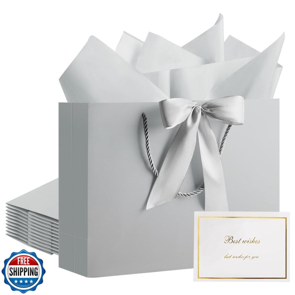 PASEOTA 12.6 Inch Medium Gift Bags Set of 10 with Tissue Paper and Cards