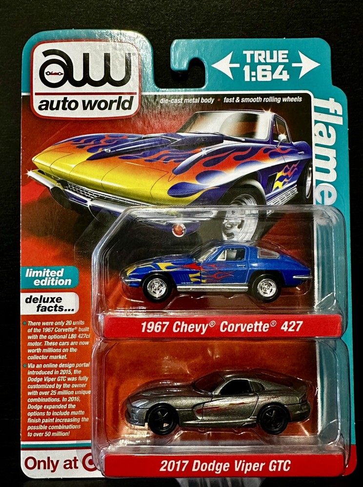 2023 Auto World Target 2-Pack Flames 1967 Chevy Corvette 427 & 2017 Dodge Viper