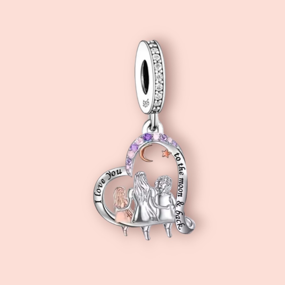Sterling Silver 925 & Crystal Mum Daughters Love Heart European Charm Pendant