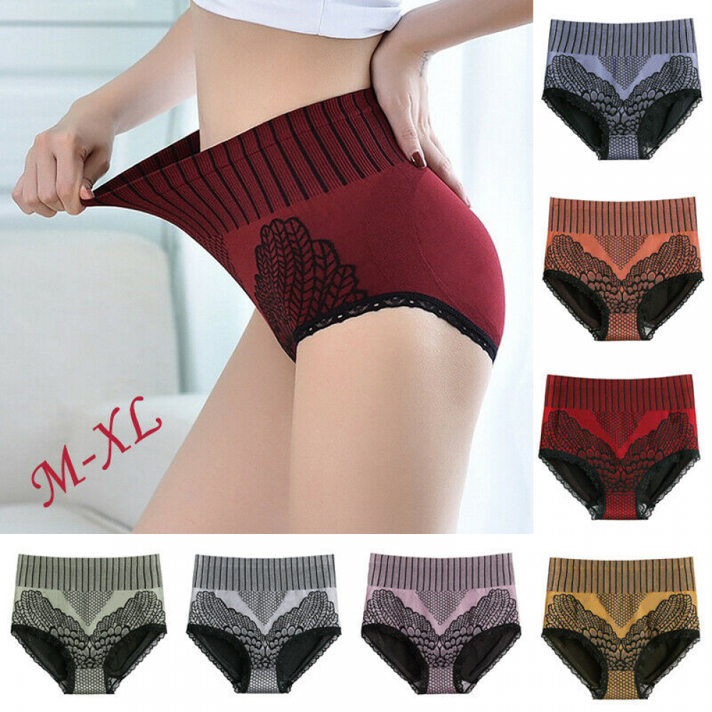 Women’s High Waist Lace Tummy Control Cotton Shapewear Briefs for Body Shaping