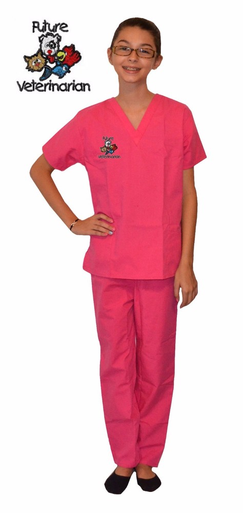 Personalized Kids Vet Scrubs in Hot Pink with Future Vet Embroidery  -image