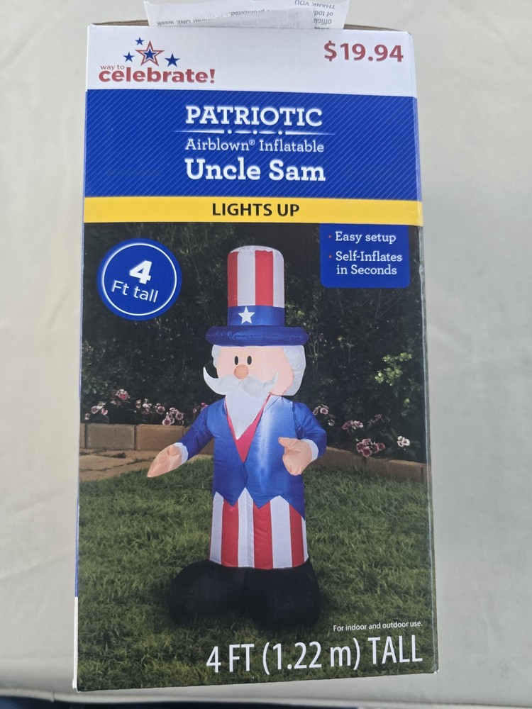 Gemmy Airblown Inflatable Uncle Sam, 4ft Tall