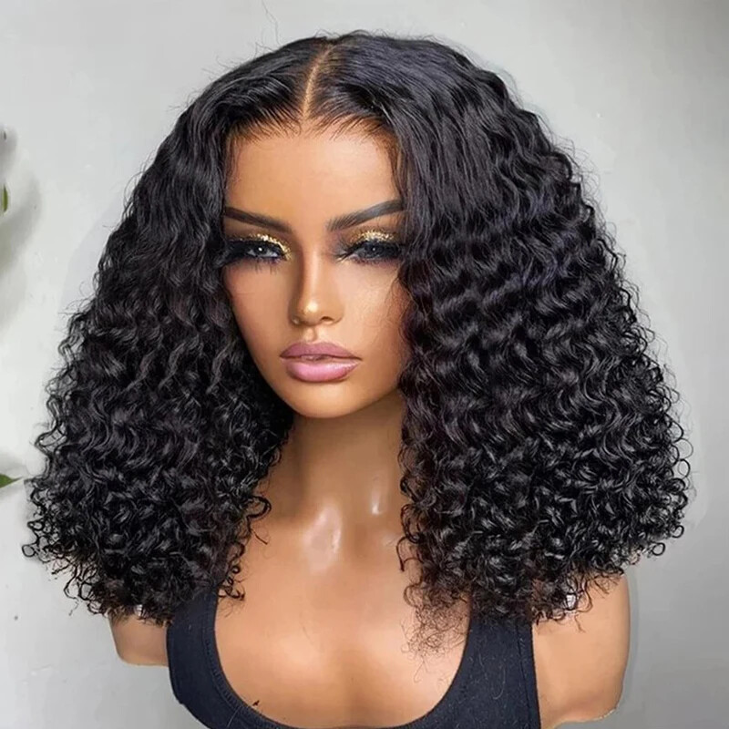 Glueless Curly Short Bob Wig with Lace Front Human Hair Pre Plucked