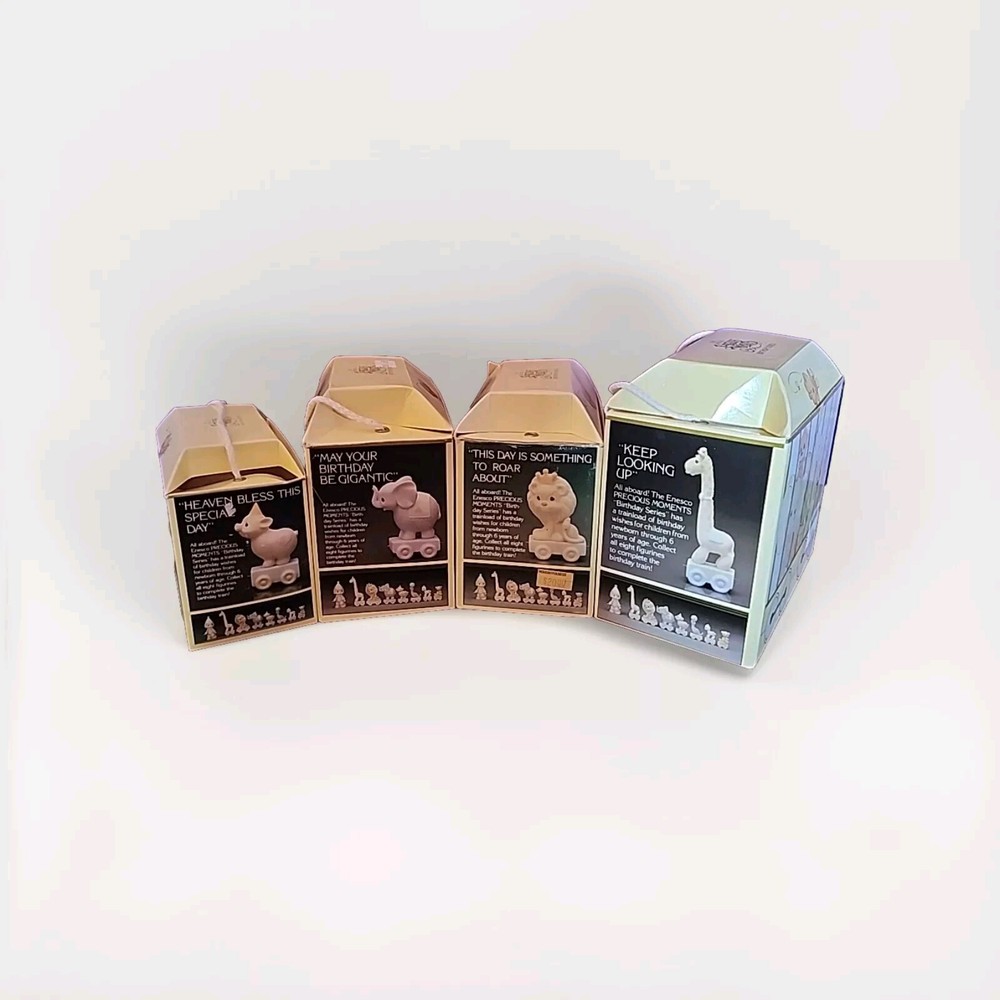 Enesco Precious Moments Birthday Series Lot of 4 Giraffe Lion Elephant Pig Figurines