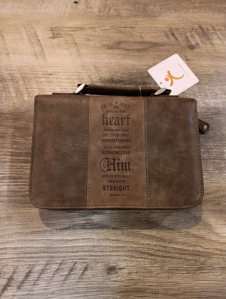 Classic Medium Bible Cover Trust in The Lord Proverbs 3:5 Brown Faux Leather