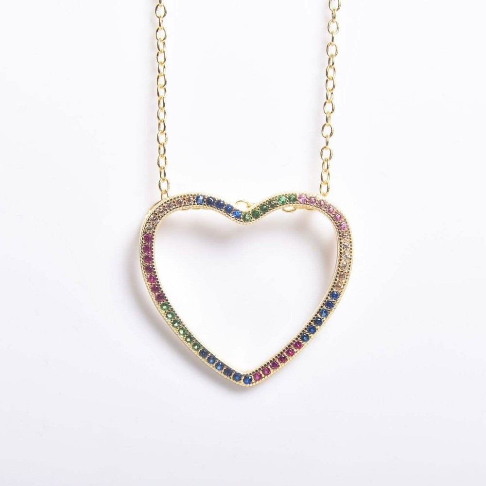 Thin Open Heart Rainbow Necklace