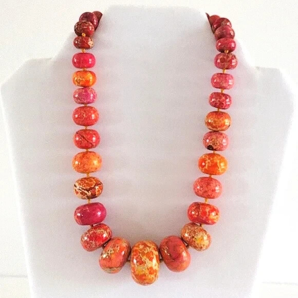 Iris & Lily Gorgeous Orange Natural Jasper Stone Necklace 20” Inch