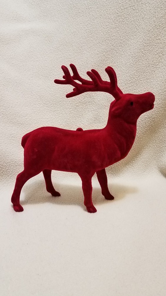 Red Flocked Reindeer Decoration