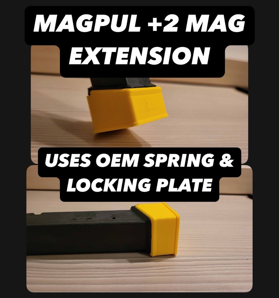 2-Pack +2 GL9 PMAG Extensions with OEM Spring & Locking Plate for Magpul Glock