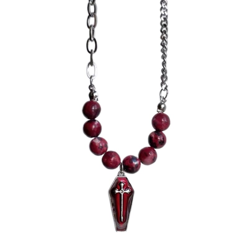 Punk Blood Coffin Cross Pendant Necklace for Men Women Jewelry Male
