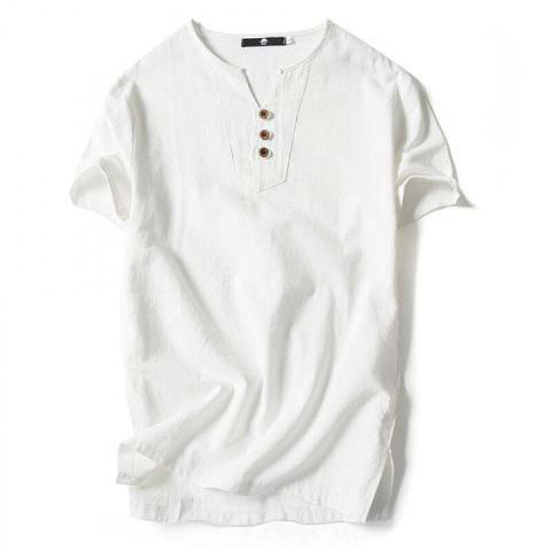 Linen T-shirt Men's Short-sleeved Summer Solid Color Cotton And Linen Half-sleev