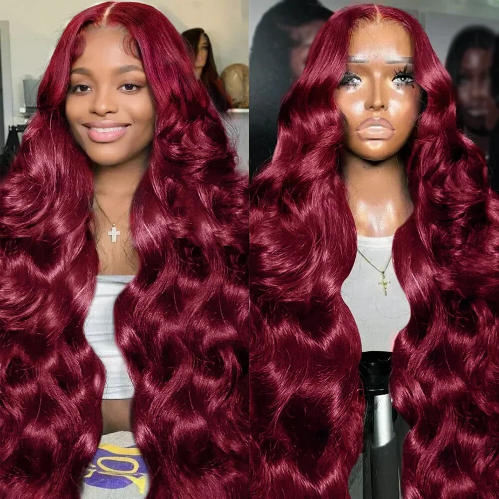Burgundy Body Wave 99J HD Lace Front Wig Human Hair Transparent Lace
